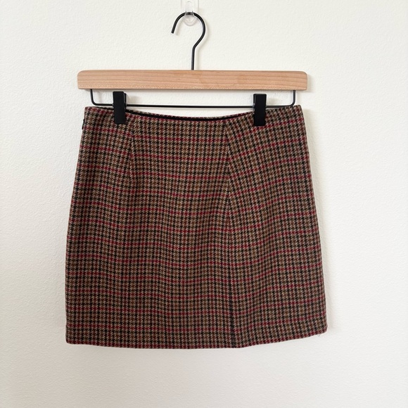 Sezane Malia Houndstooth Mini Skirt Plaid Wool Brown Navy Blue Size Small Fr 34 - Picture 4 of 14